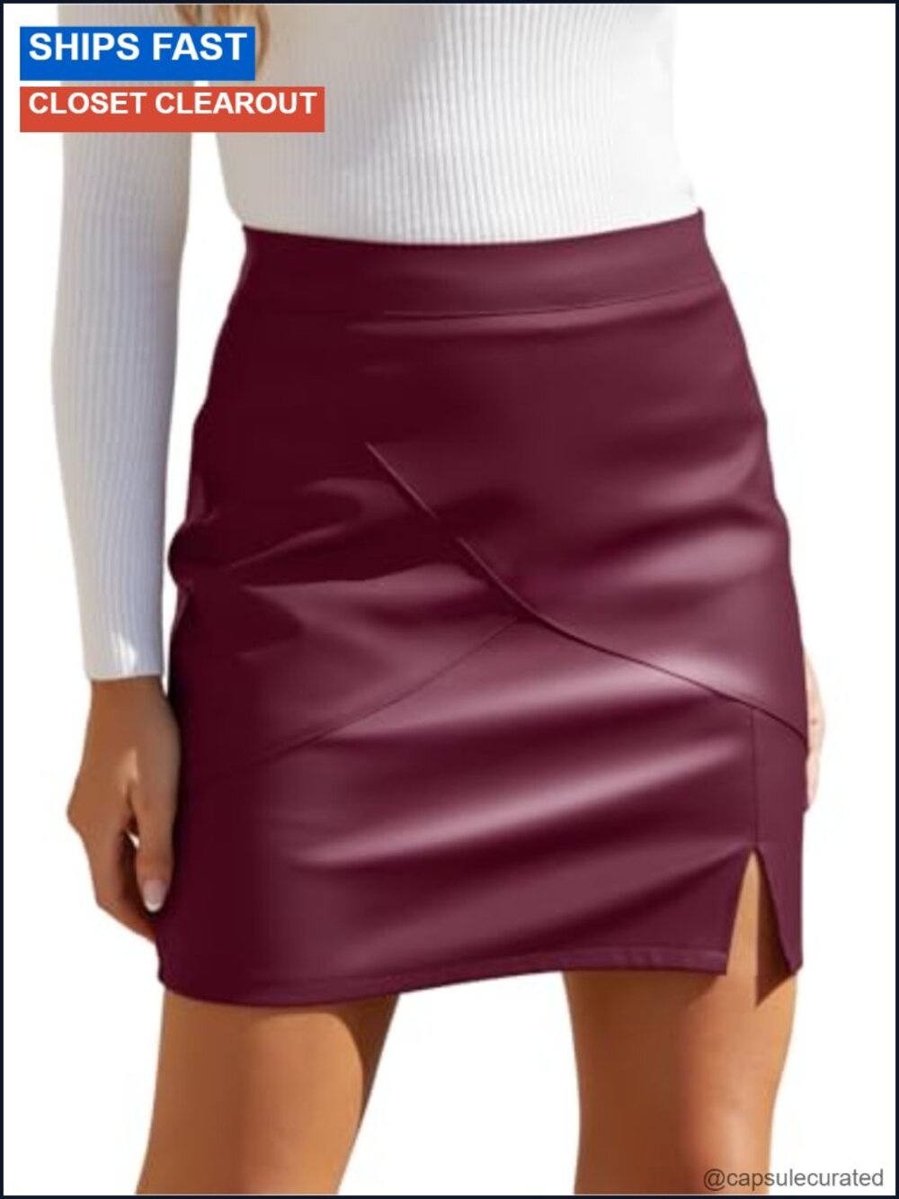 Faux Leather High Waisted Bodycon Pencil Mini Skirt Built-in Shorts